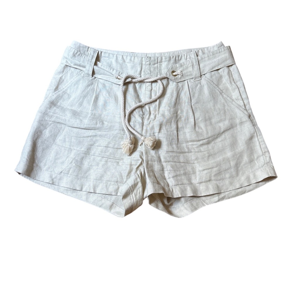 Spartina 449 Shorts Women Beige Linen Rope Belt Coastal Boho SIZE 12
